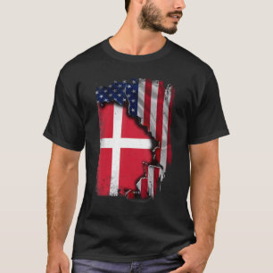 Danska RÖTTER Halvamerikansk flagga Patriotisk Dan T Shirt