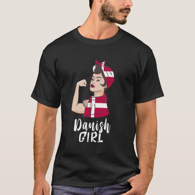 Danska Starong Girl Danmark Pride Roots Dansk T Shirt (Framsida)