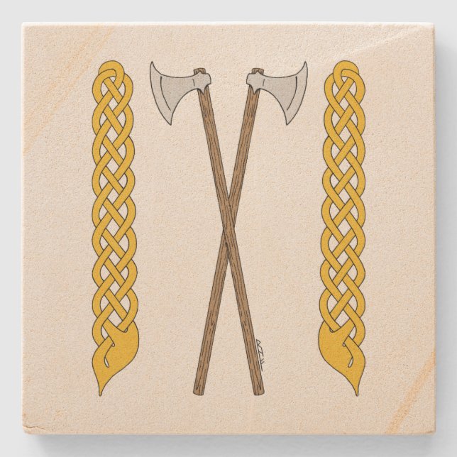 Danska/Viking Axes korsade med sladd Stenunderlägg (Framsidan)