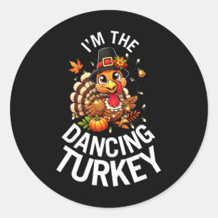Danskande Turkey Family Matching Group Thanksgiv Runt Klistermärke