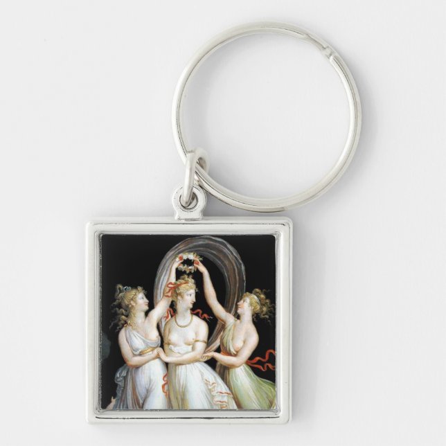 Danskande Women Keychain Fyrkantig Silverfärgad Nyckelring (Framsidan)