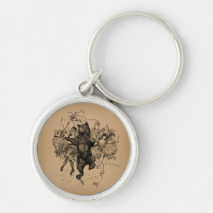 Danske Bear Vintage Circus Art Rund Silverfärgad Nyckelring