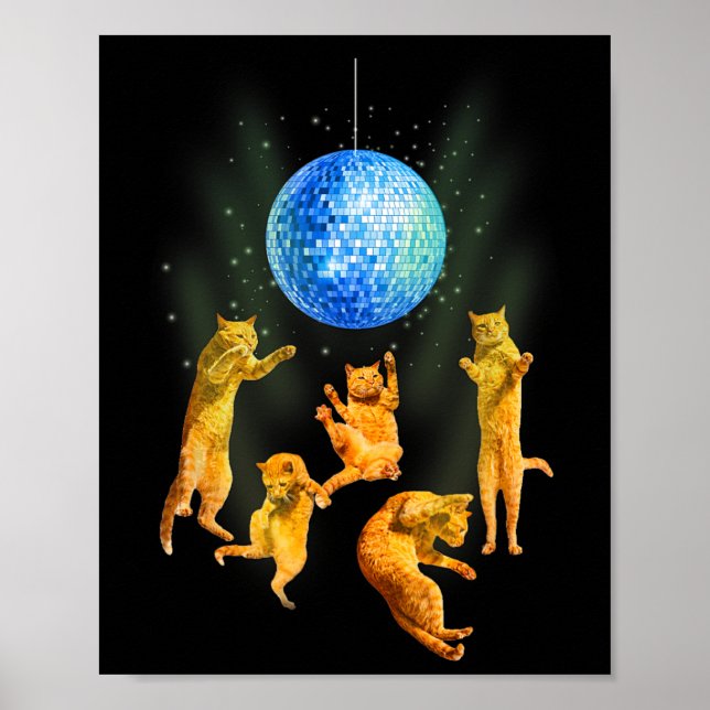 Danske Cats Disco Boll Kitten Kattunge Älskare Par Poster (Framsidan)