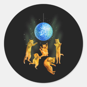 Danske Cats Disco Boll Kitten Kattunge Älskare Par Runt Klistermärke