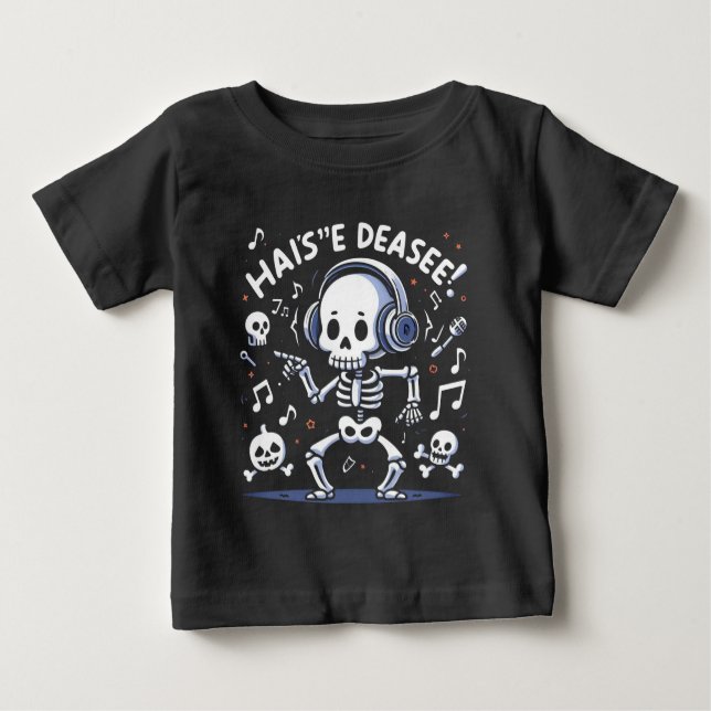 Danske Skeleton Headphone Music Halloween Roligt T Shirt (Framsida)