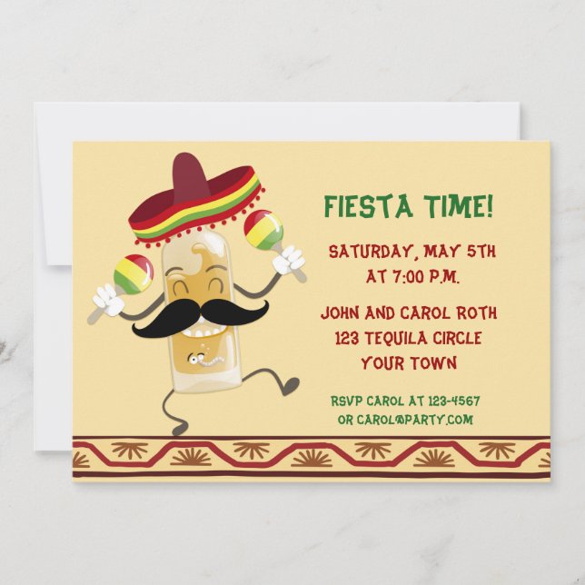 Dansking Tequila Flaska Fiesta Inbjudningar (Framsida)