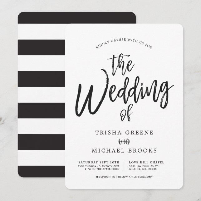 Danskning av skript Minimalistisk Bröllop Inbjudningar (Fram/baksida)