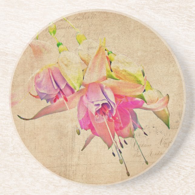 Danskning i Vinden - Fuchsia Flowers Underlägg Sandsten (Framsidan)