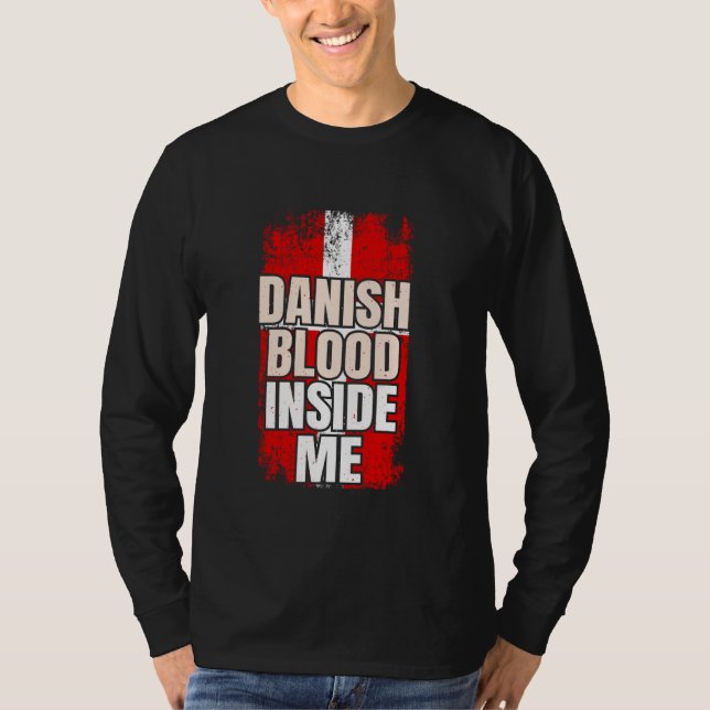 Danskt blod inom mig Danmark Flagga T Shirt (Framsida)