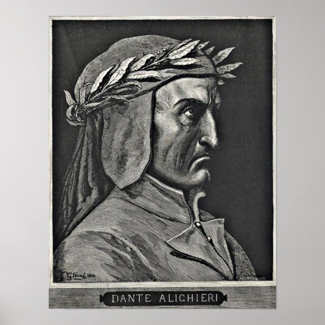 Dante Alighieri Porträtt Etching Poster (Framsidan)