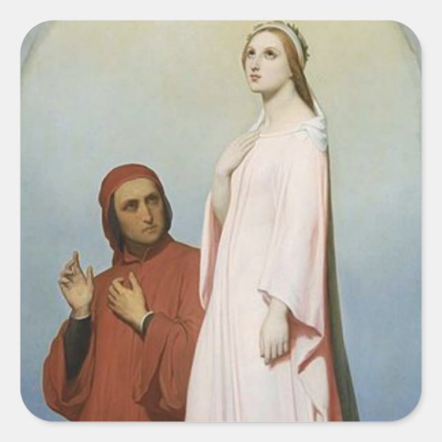 Dante & Beatrice Fyrkantigt Klistermärke (Framsida)