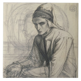 Dante i meditationinnehav en Pomegranate, c.1852 Kakelplatta