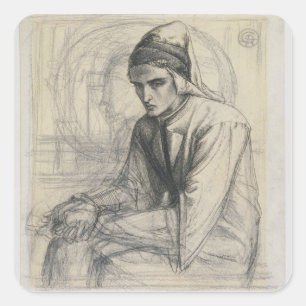 Dante in Meditation Holding a Pomegranate, c.1852 Fyrkantigt Klistermärke