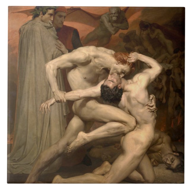 Dante och Virgil i helvetet (av Bouguereau) Kakelplatta (Framsidan)