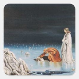 Dante & Virgil i Cocytus - Fryst Sjö i Inferno Fyrkantigt Klistermärke