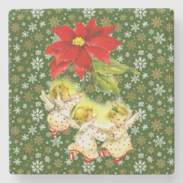 Danuta Baby Änglar med Snöflingor i Grönt Stenunderlägg