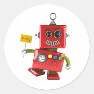 Danuta leksak robot med party-tecken runt klistermärke