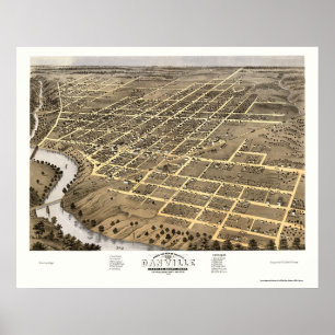 Danville IL panorama- karta - 1869 Poster