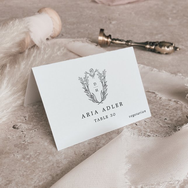 DAPHNE Black White Classic Bröllop-ortskort Bordsnummer (DAPHNE Black White Classic Wedding Place Cards)