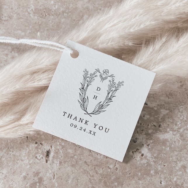 DAPHNE Blommigt Black White Simple Bröllop Tack Gåvor Etiketter (DAPHNE Floral Black White Simple Wedding Thank You Favor Tags)