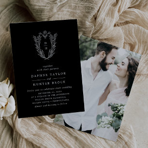 DAPHNE Botanisk Mörk Black Elegant Photo Bröllop Inbjudningar