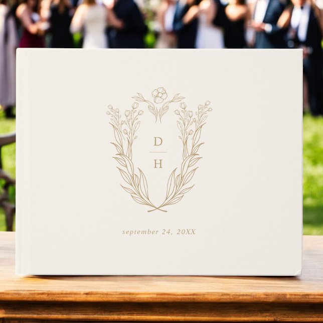 DAPHNE Botaniskt Cream Guld minimalistiskt Bröllop Gästböcker (DAPHNE Botanical Cream Gold Minimalist Wedding Guest Book)