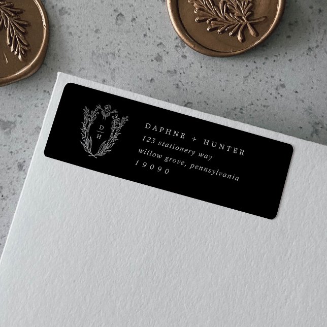 DAPHNE Elegant Mörk Black Returetiketters Returadress Etikett (DAPHNE Elegant Dark Black Return Address Labels)