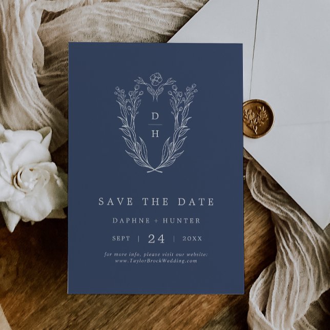 DAPHNE Elegant Mörk blått minimal enkel Bröllop Spara Datumet (DAPHNE Elegant Dark Blue Minimal Simple Wedding Save The Date)