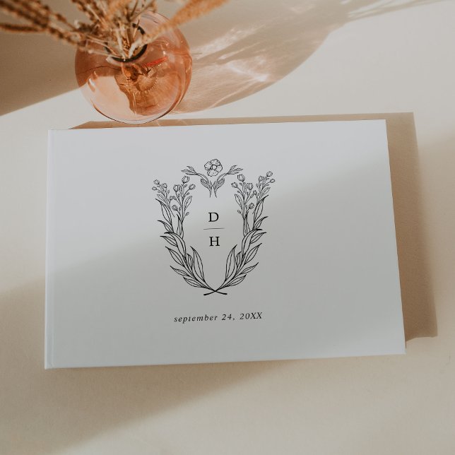 DAPHNE Elegant Vintage Black White Classic Bröllop Gästböcker (DAPHNE Elegant Vintage Black White Classic Wedding Guest Book)