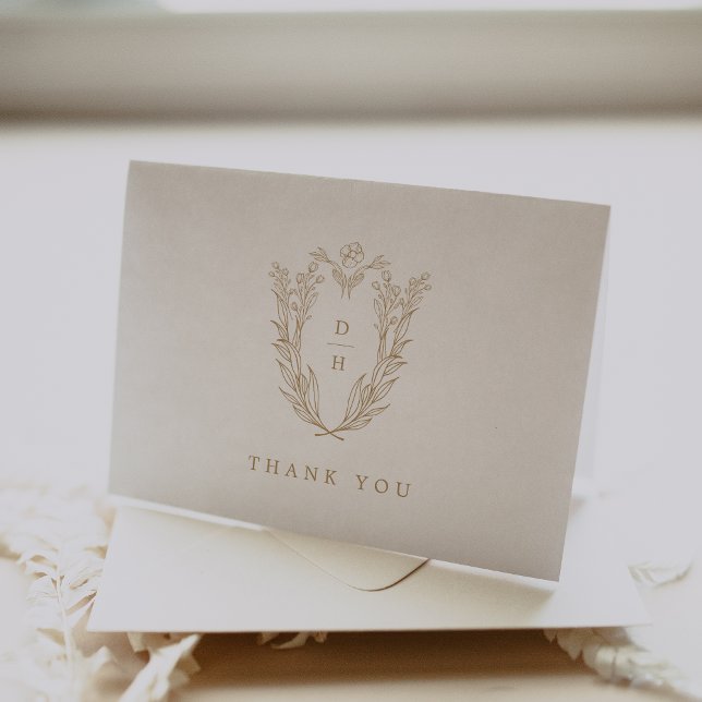 DAPHNE, enkel Guld vit botaniskt Bröllop Tack Kort (DAPHNE Folded Simple Gold White Botanical Wedding Thank You Card)