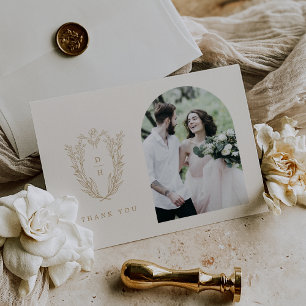 DAPHNE Flat Botanical Cream Guld Photo Bröllop Tack Kort
