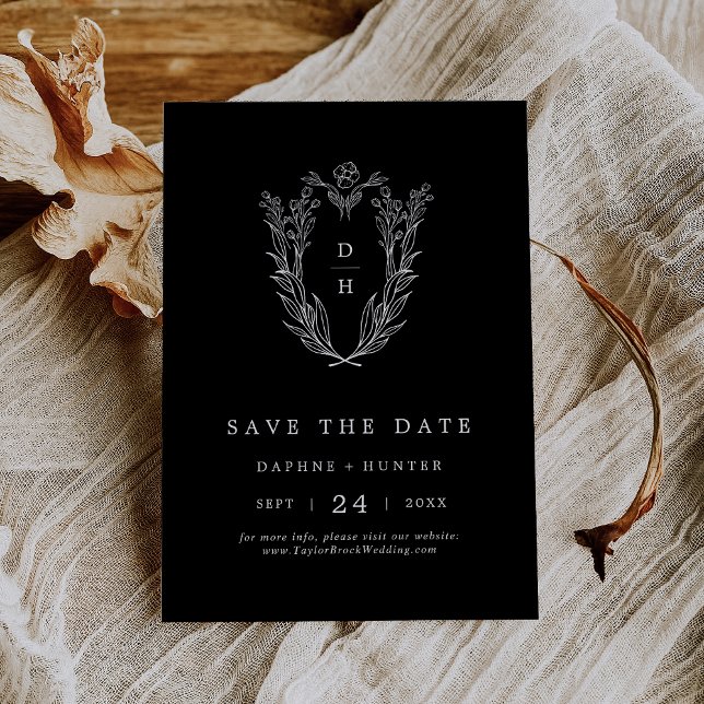 DAPHNE Formell Mörk Black Classic Blommigt Bröllop Spara Datumet (DAPHNE Formal Dark Black Classic Floral Wedding Save The Date)