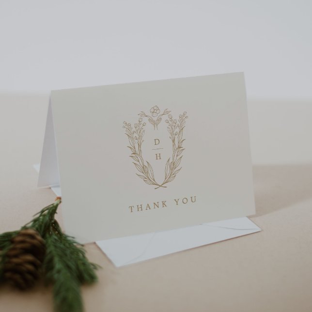 DAPHNE med minimalt Cream Guld enkelt Bröllop Tack Kort (DAPHNE Folded Minimal Cream Gold Simple Wedding Thank You Card)