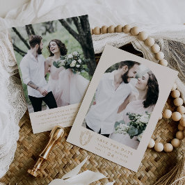 DAPHNE Minimalistisk Cream Guld Boho Vintage bröll Spara Datumet