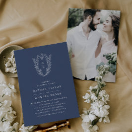 DAPHNE Mörk blått Vitt Modern Navy Photo Bröllop Inbjudningar