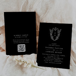 DAPHNE QR Blommigt Mörk Black Simple Bröllop Inbjudningar