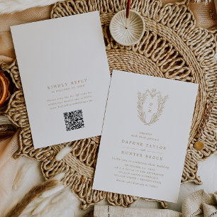 DAPHNE QR Guld White Blommigt Classy Bröllop Inbjudningar