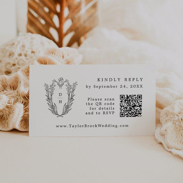 DAPHNE QR-kod Svarta Vita Bröllop RSVP-kort Tilläggskort (DAPHNE QR Code Black White Wedding RSVP Cards)