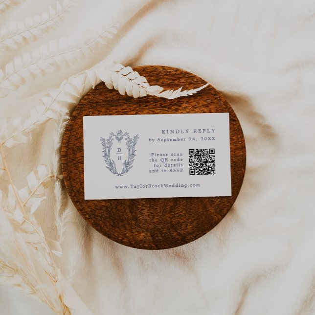 DAPHNE QR-kod Vita blå marinkort Bröllop OSA Tilläggskort (DAPHNE QR Code White Blue Navy Wedding RSVP Cards)