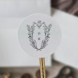 DAPHNE Simple Black White Vintage bröllop Monogram Runt Klistermärke