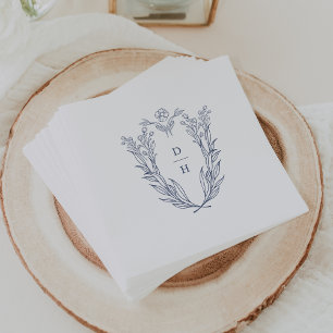 DAPHNE White Blue Elegant Navy Botanical Bröllop Pappersservett