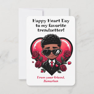 Dapper African American Boy Classroom Valentine Tack Kort