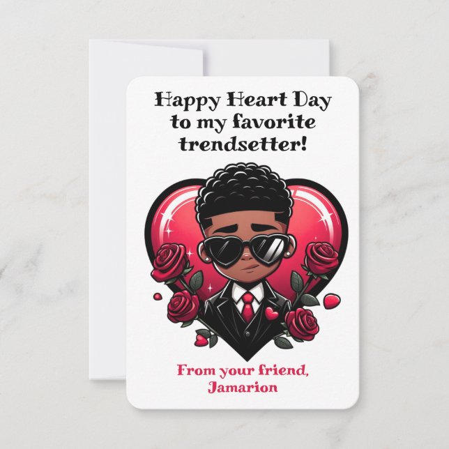 Dapper African American Boy Classroom Valentine Tack Kort (Framsida)