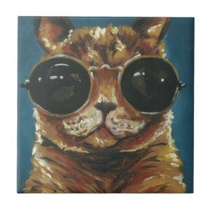 Dapper Animal   Kattunge i solglasögon Kakelplatta