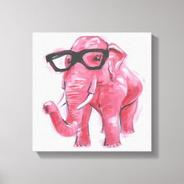 Dapper Animal | Rosa Elephant i eyeglass Canvastryck (Framsida)