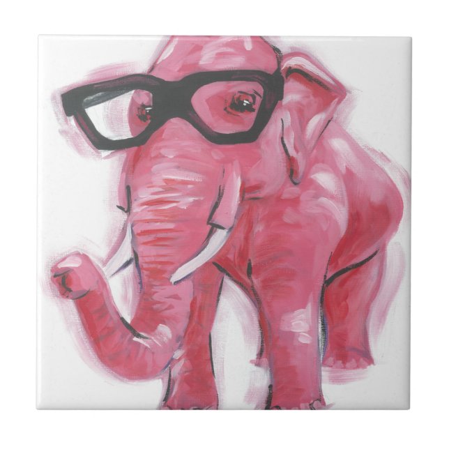 Dapper Animal | Rosa Elephant i eyeglass Kakelplatta (Framsidan)
