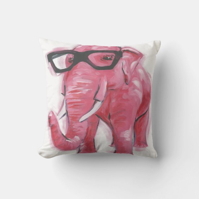Dapper Animal | Rosa Elephant i eyeglass Kudde (Framsida)