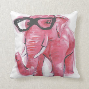 Dapper Animal   Rosa Elephant i eyeglass Kudde