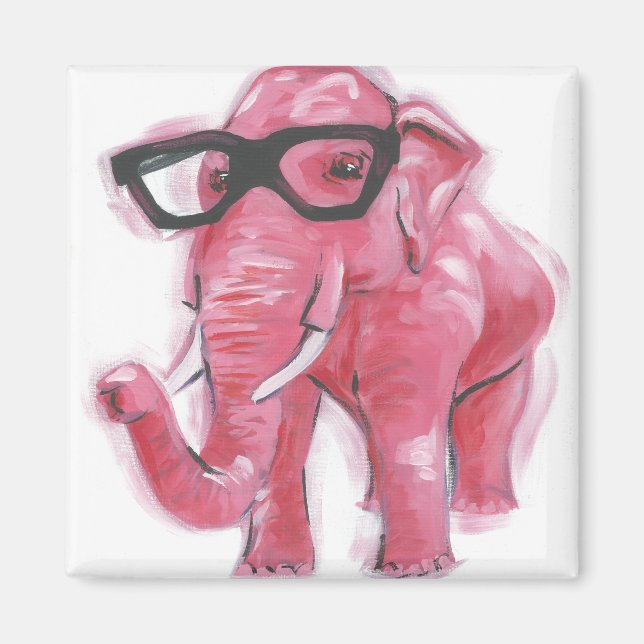 Dapper Animal | Rosa Elephant i eyeglass Magnet (Framsidan)