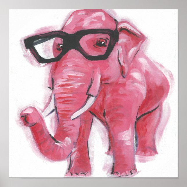 Dapper Animal | Rosa Elephant i eyeglass Poster (Framsidan)